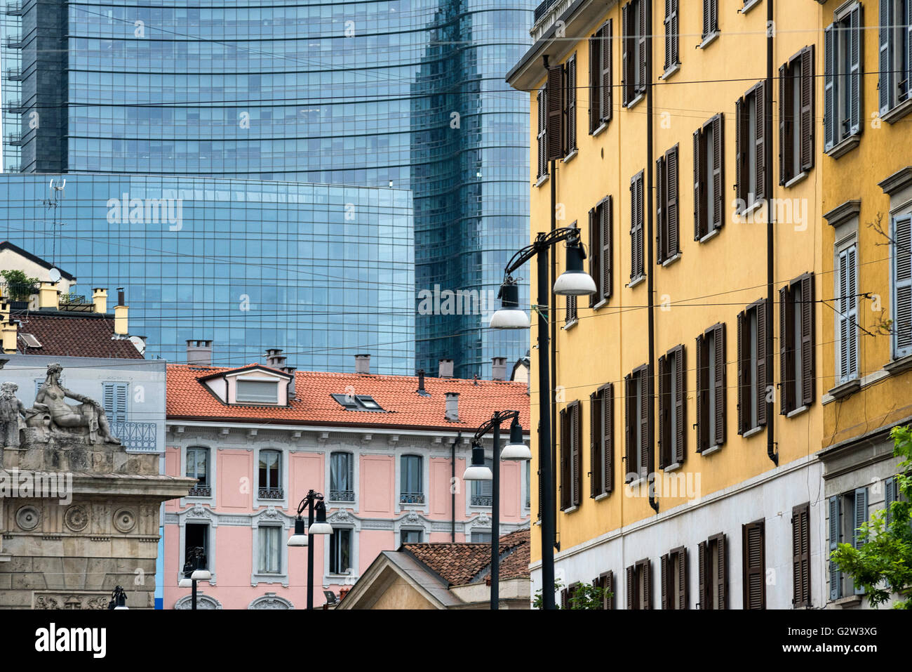 Milan (Lombardy, Italy) old and modern buildings near the Gae Aulenti