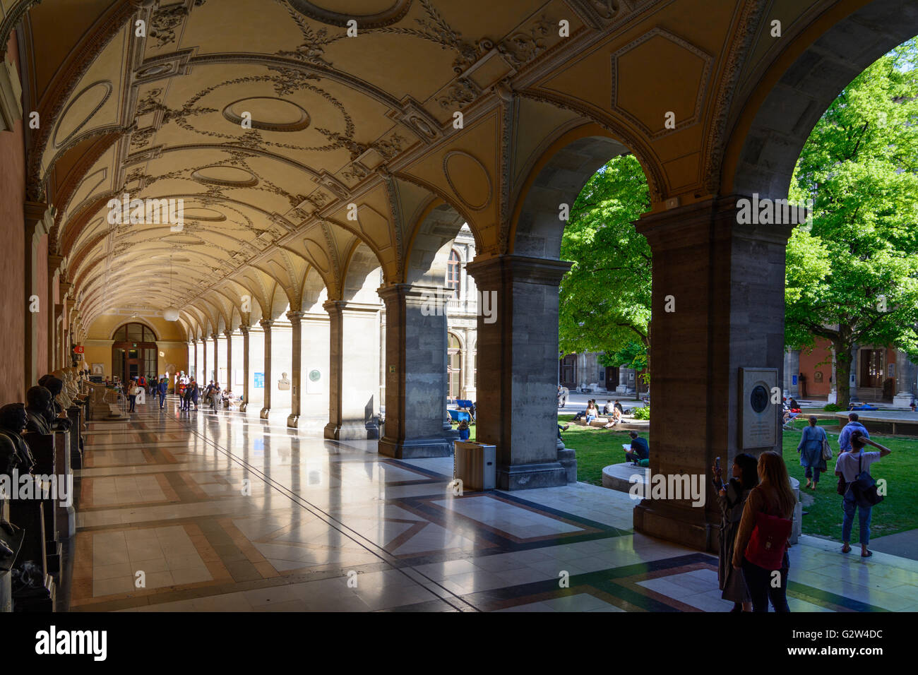 Arcades in the courtyard of the University, Austria, Vienna, Wien Stock Photo