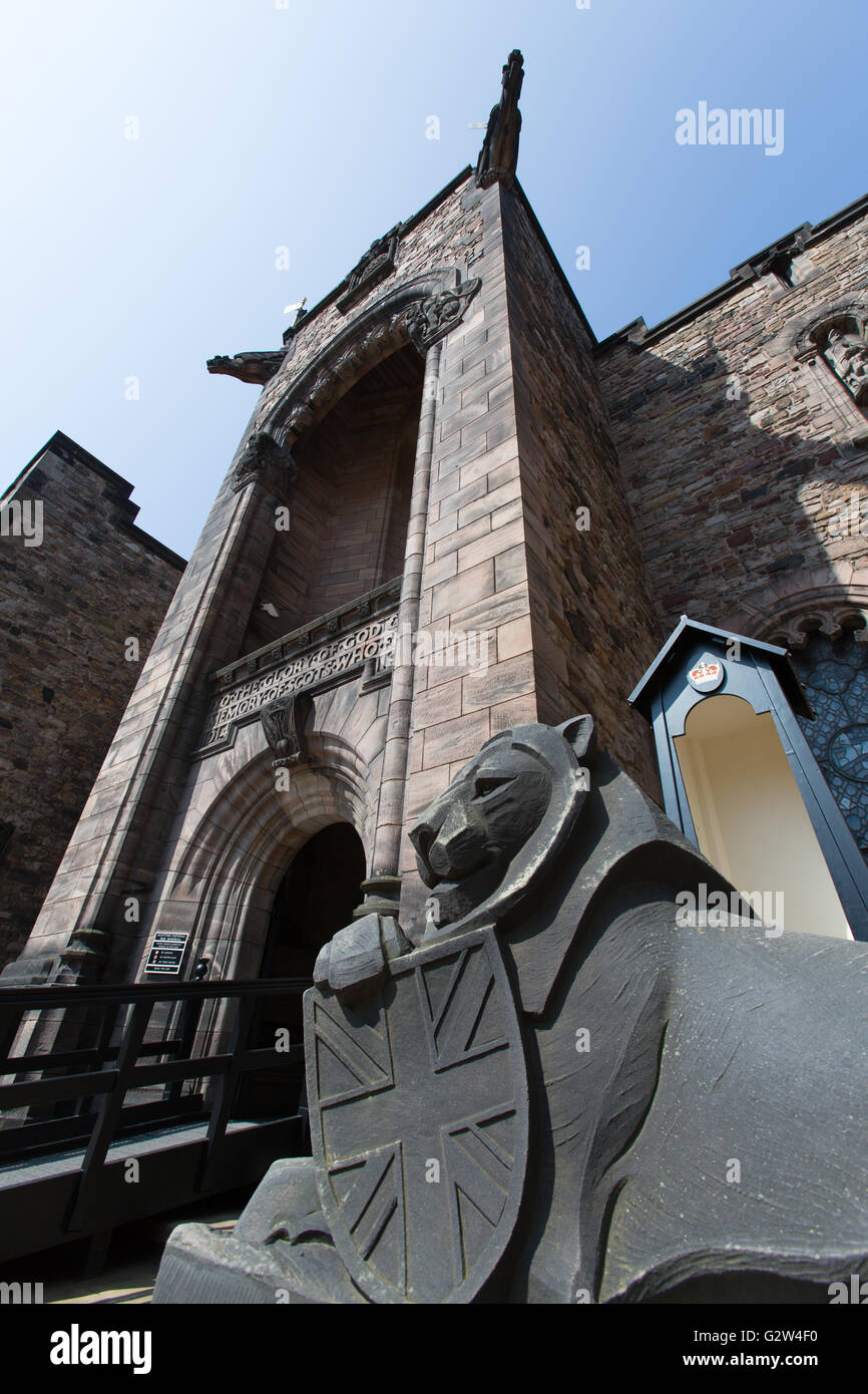 City of Edinburgh, Scotland. Main entrance to the Scottish National War Memorial in the Upper Ward of Edinburgh Castle. Stock Photo