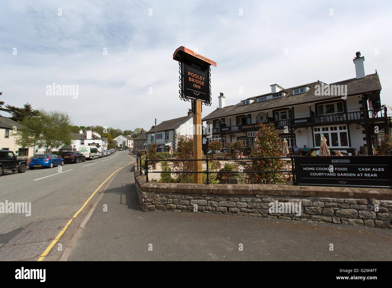 Pooley Bridge, England. Picturesque view of Pooley Bridge main street