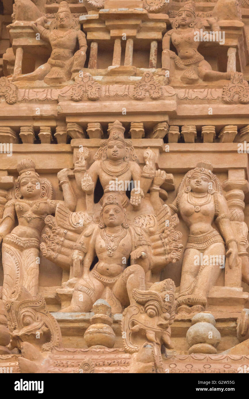 Shiva statue on temple in Thirumayam. Stock Photo