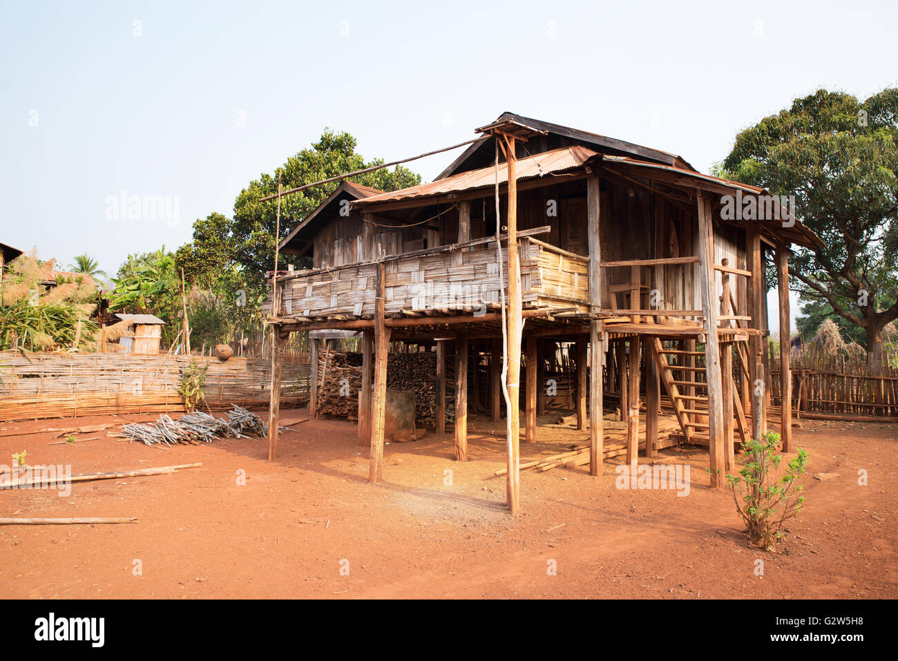 Traditional stilt house of Kayah people, Dawtamakyi village, Kayan State, Myanmar Stock Photo