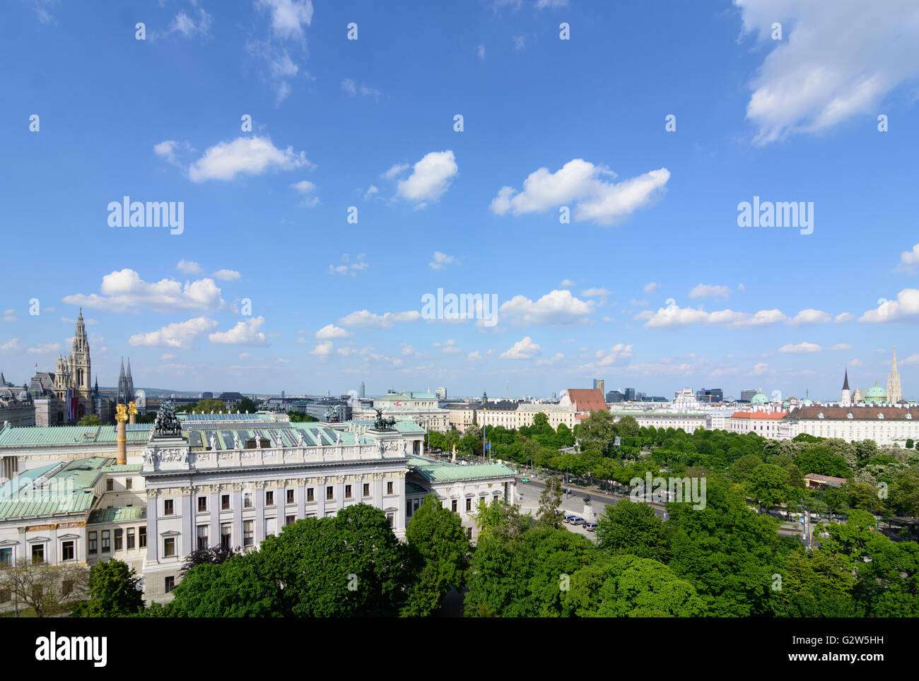 City Hall, Parliament , St. Stephen's Cathedral (left to right ), Austria, Vienna, Wien Stock Photo