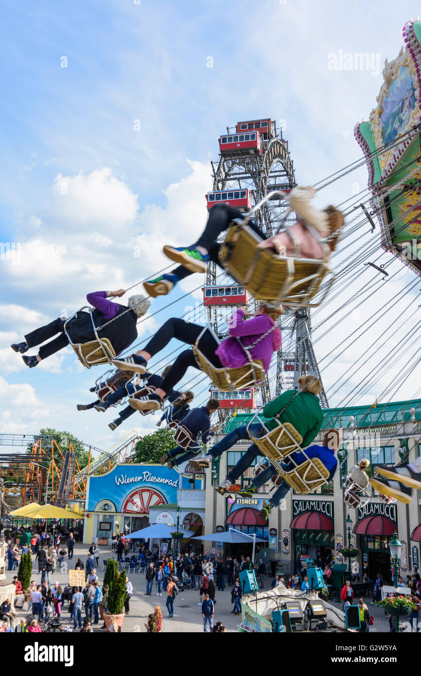 Ferris wheel in the Prater and karusell, Austria, Vienna, Wien Stock Photo