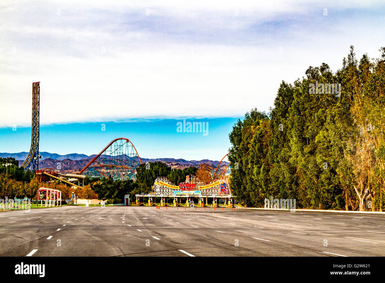 The entrance to Six Flags Magic Mountain in Santa Clarita California Stock Photo
