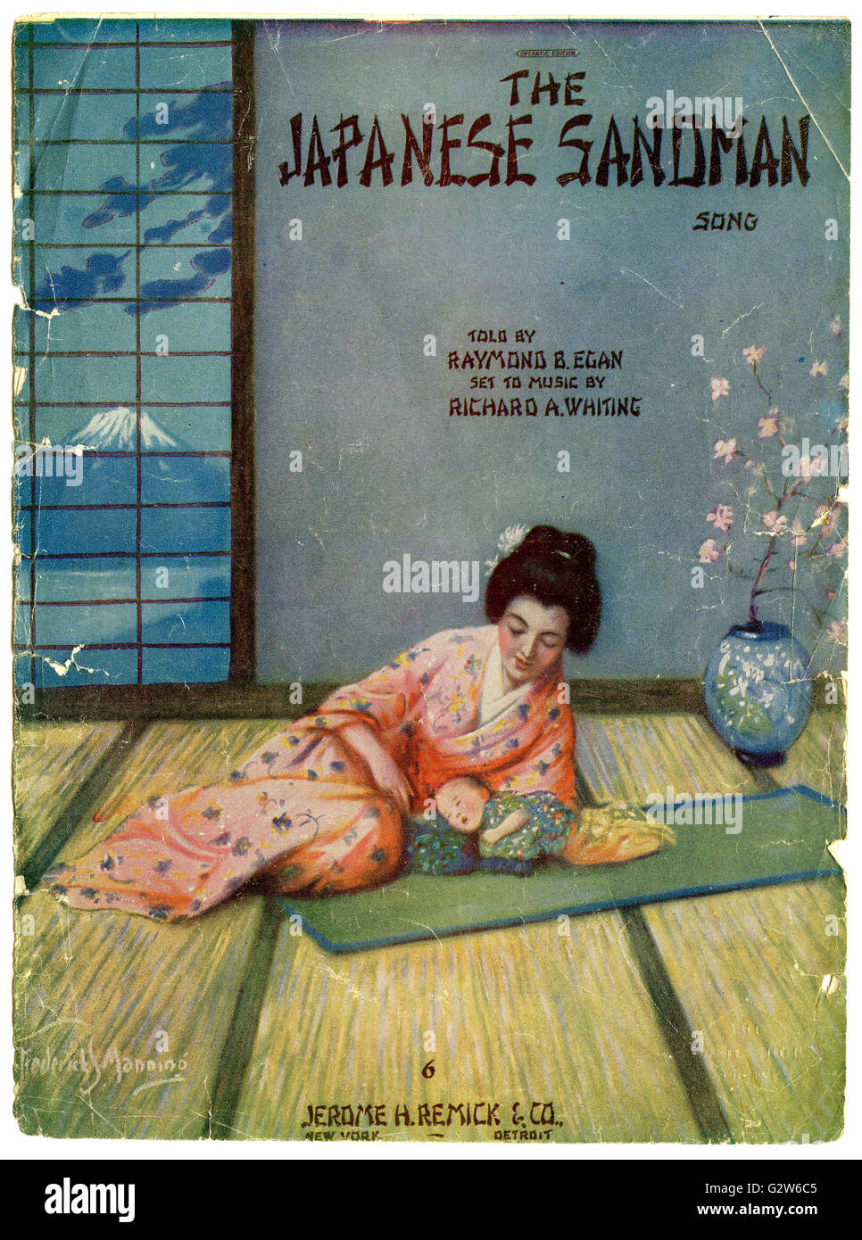 Piano sheet music cover for “The Japanese Sandman” by Raymond B. Egan and Richard A. Whiting. Published by Jerome H. Remick, 192 Stock Photo