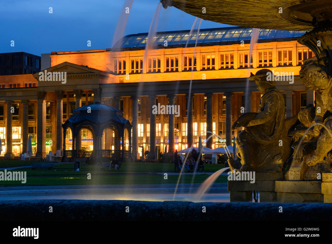 Schlossplatz  with fountain and Königsbau, Germany, Baden-Württemberg Region Stuttgart, Stuttgart Stock Photo
