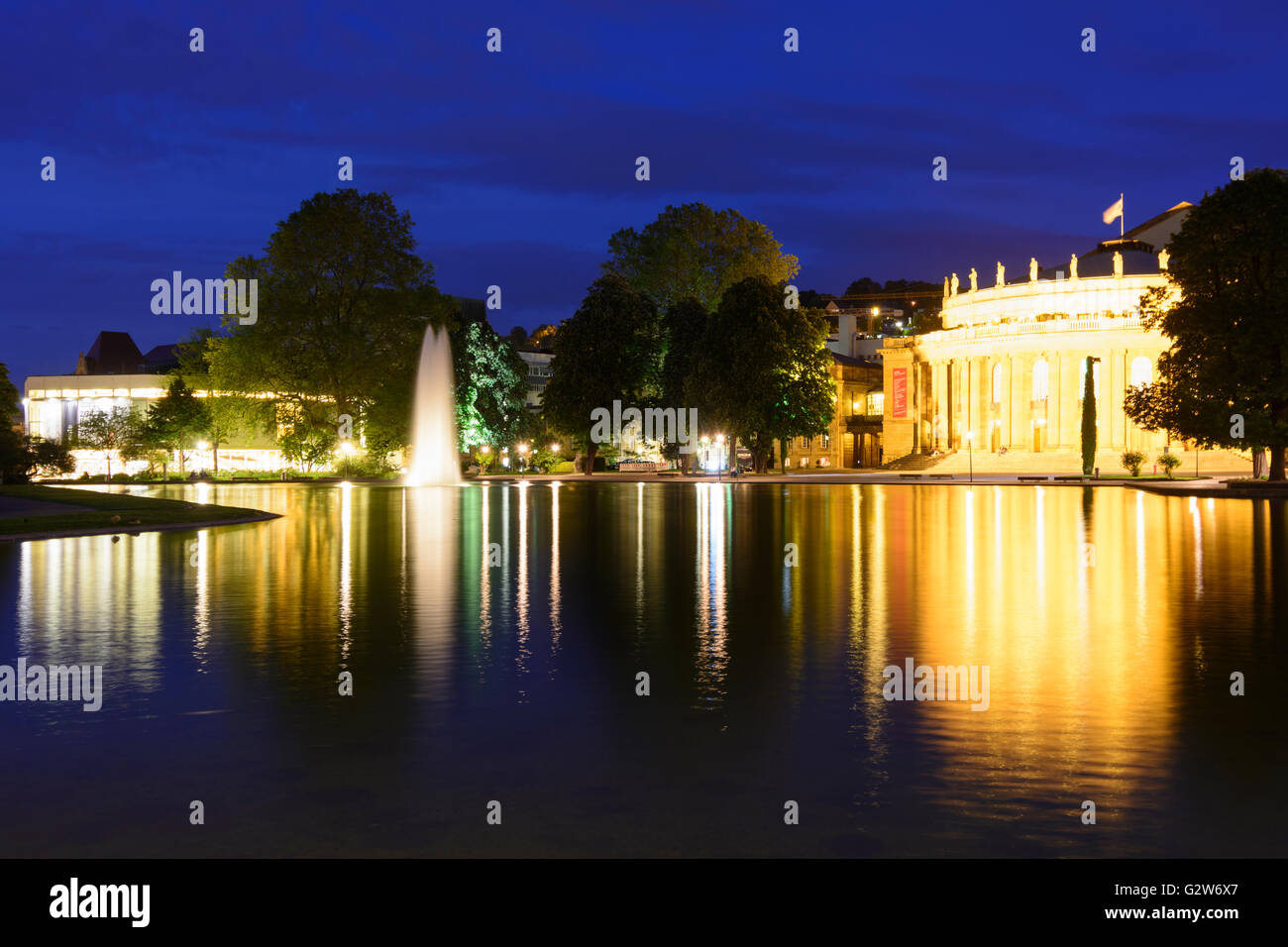 Schauspielhaus and Opera House at lake Eckensee, Germany, Baden-Württemberg Region Stuttgart, Stuttgart Stock Photo