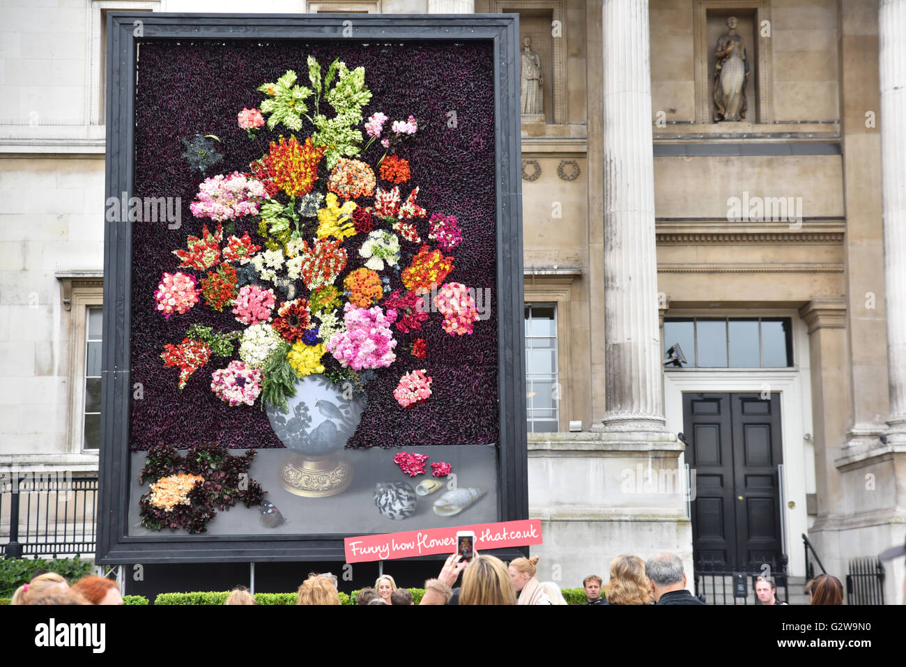Trafalgar Square, London, UK. 3rd June 2016. Giant recreation of Dutch  flower painting: A Still Life of flowers in a Wan-Li Vase Stock Photo -  Alamy