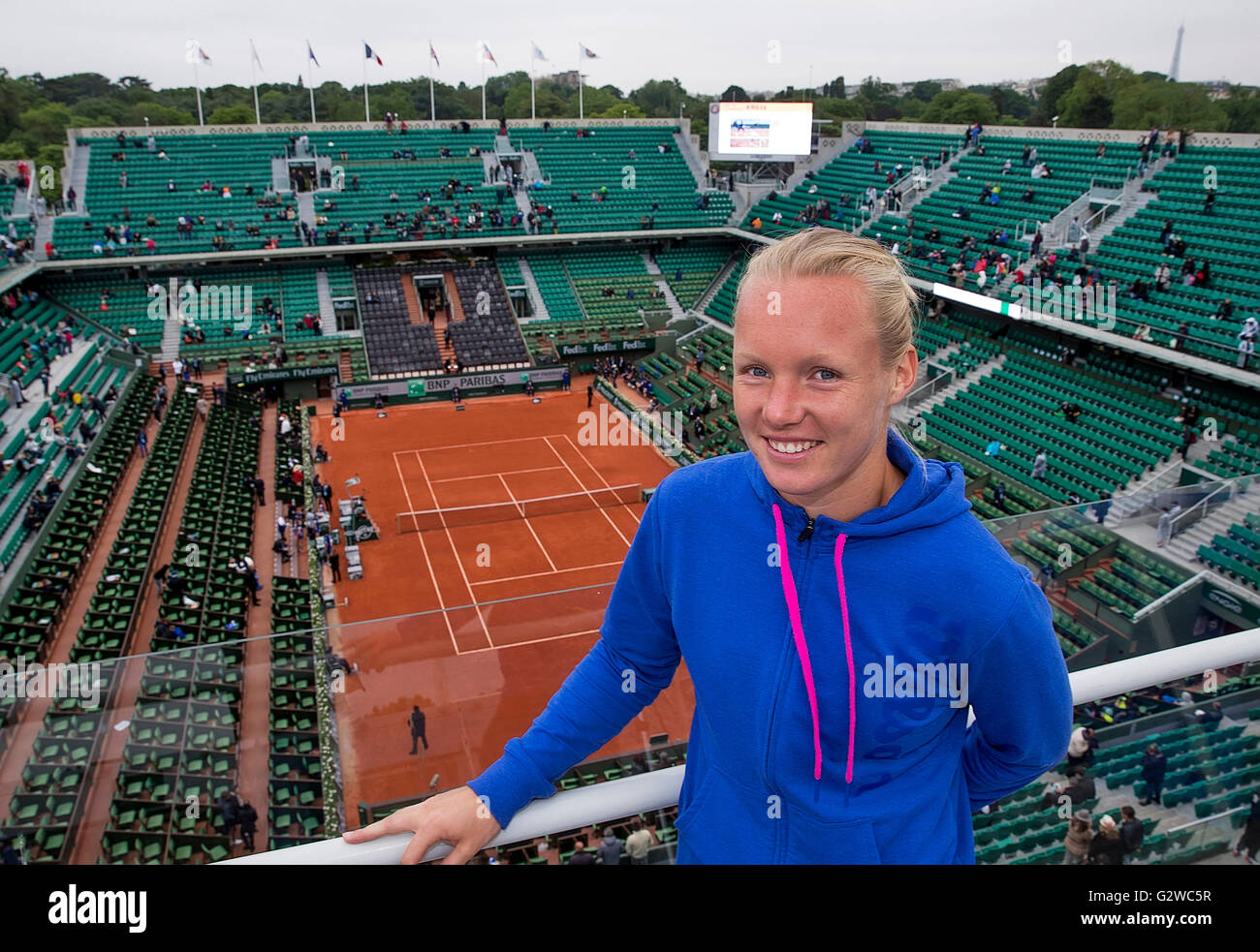 Paris, France, 03 June, 2016, Tennis, Roland Garros, semi finalist Kiki Bertens (NED) ) on the roof of Philippe Chatrier Court Photo: Henk Koster/tennisimages.com Stock Photo