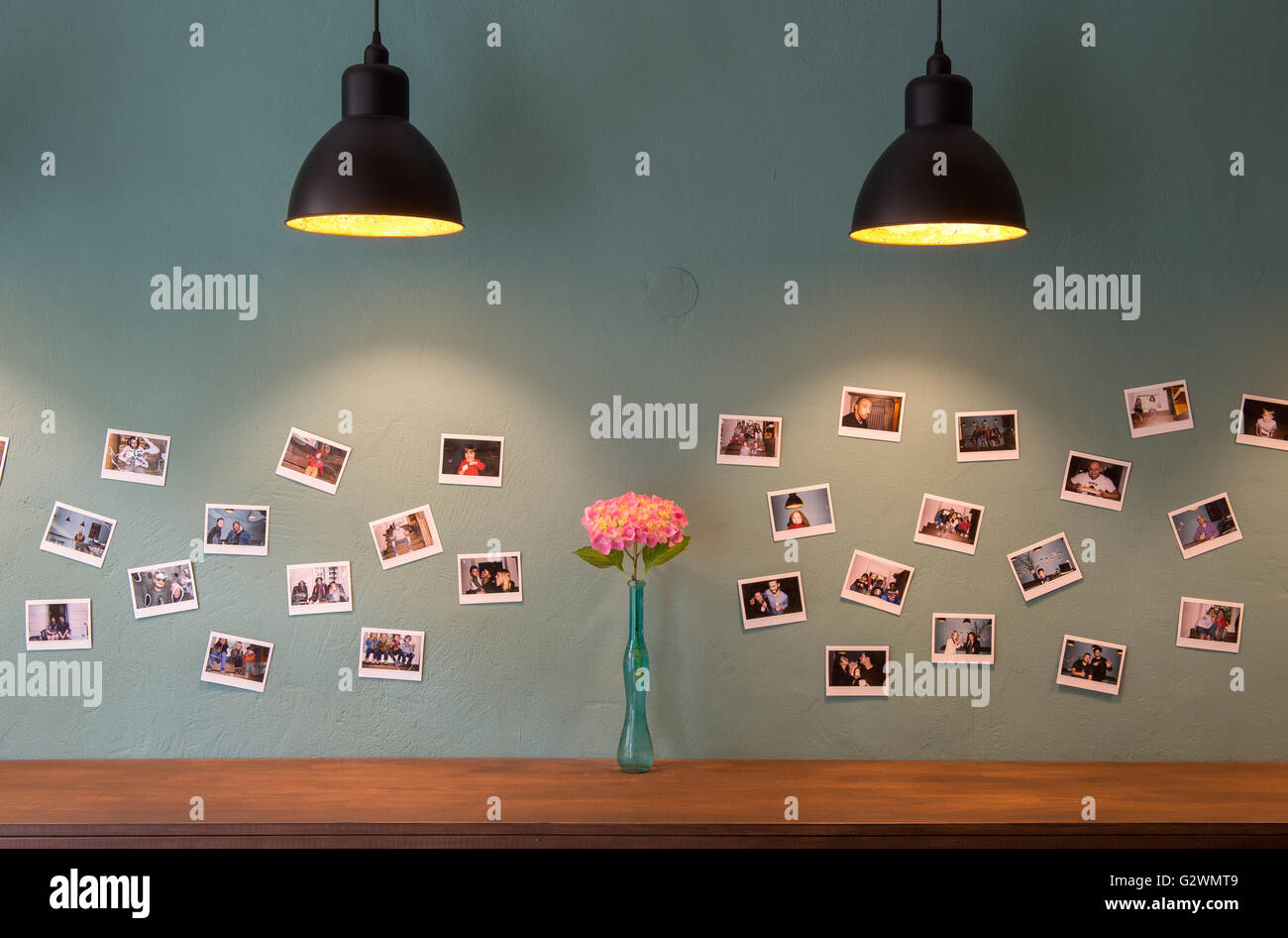 Berlin, Germany, Polaroid photos on the wall of a cafÌ© Stock Photo