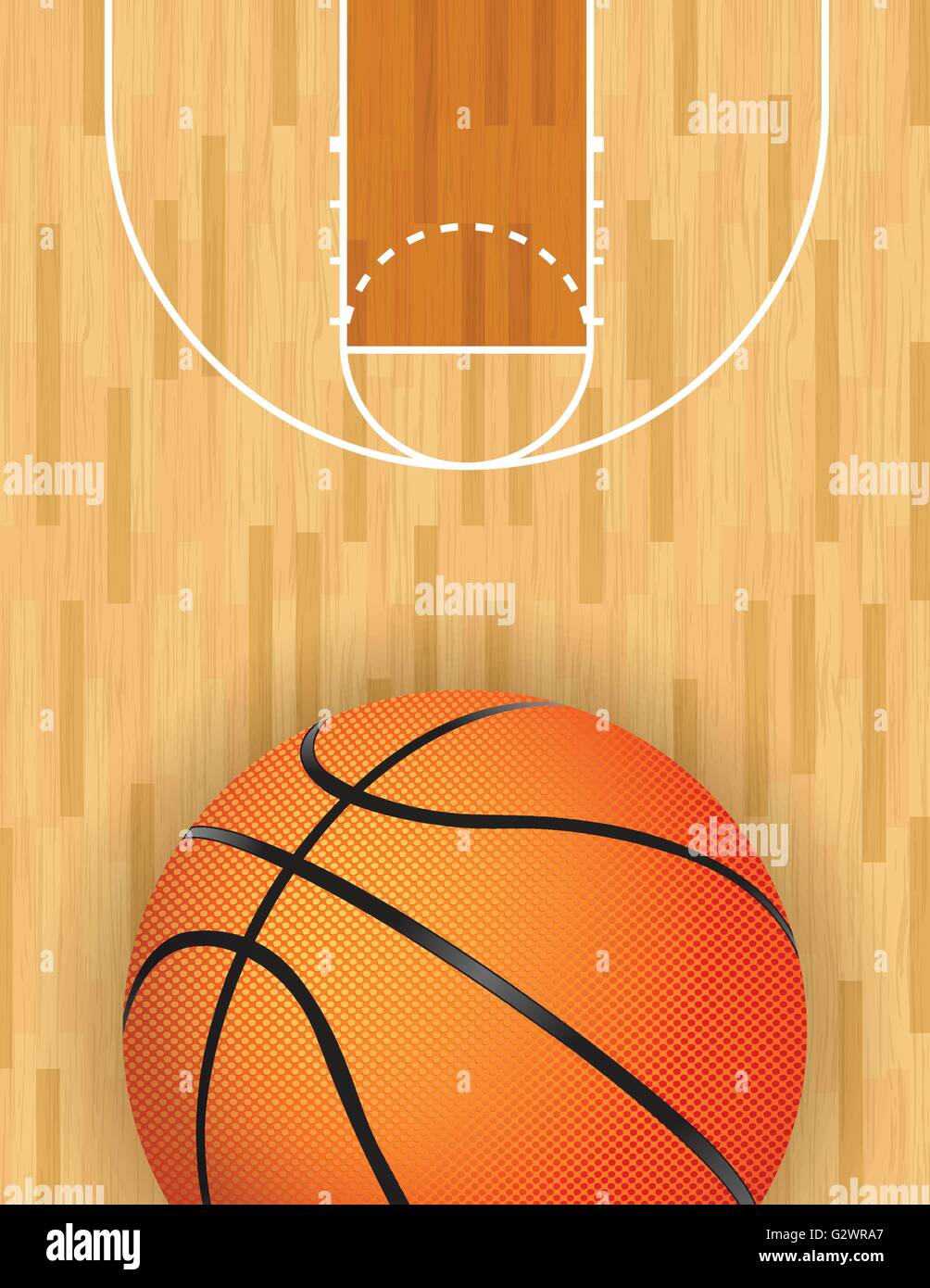 A Realistic Vector Hardwood Textured Basketball Court With