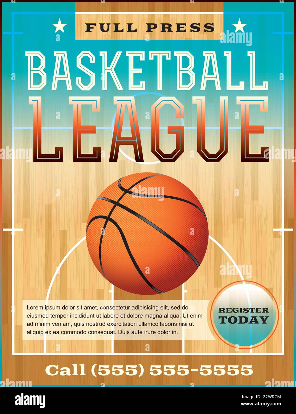 A basketball league flyer or poster perfect for basketball announcements, games, leagues, camps