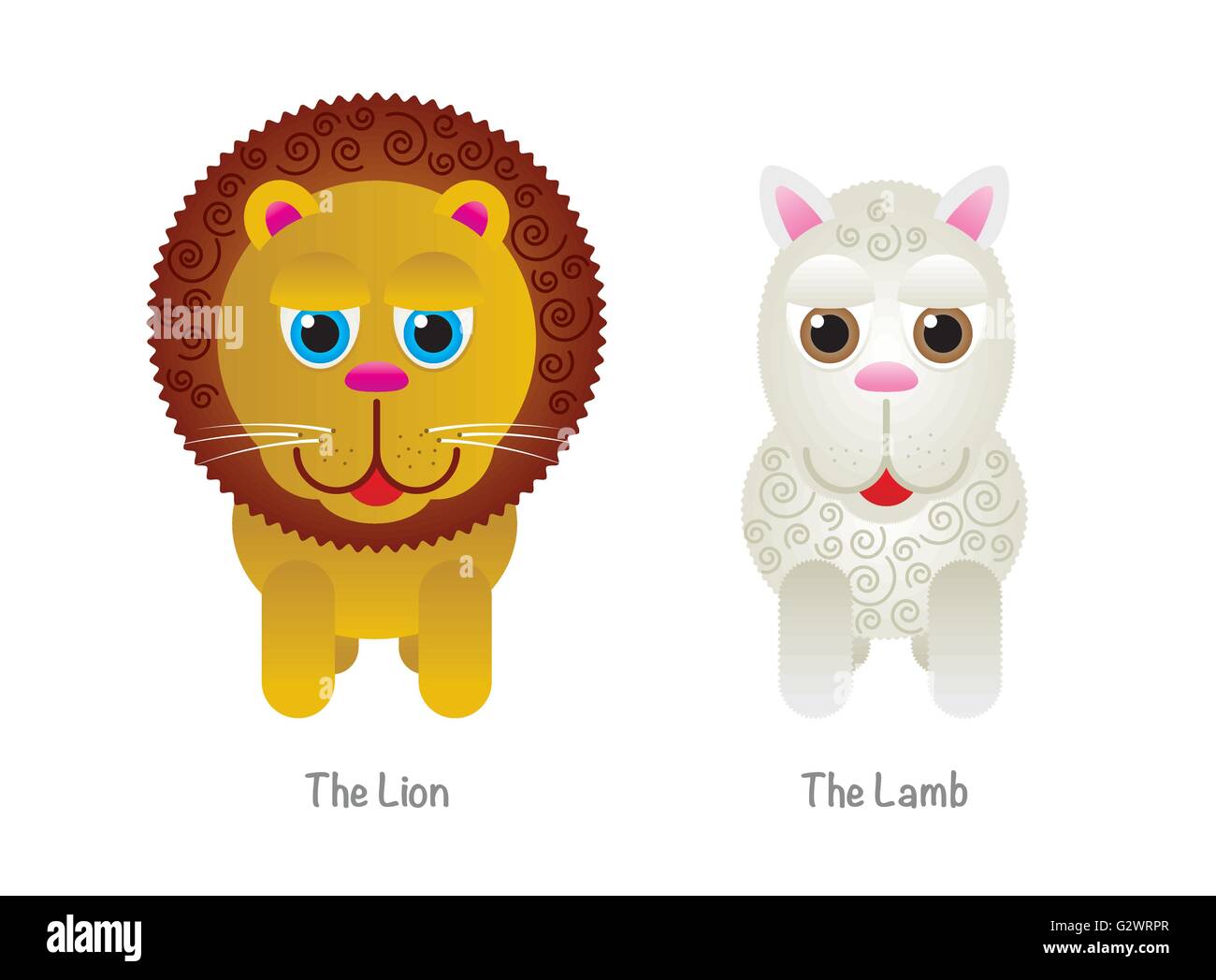 A cute children's lion and a lamb illustration isolated on white ...