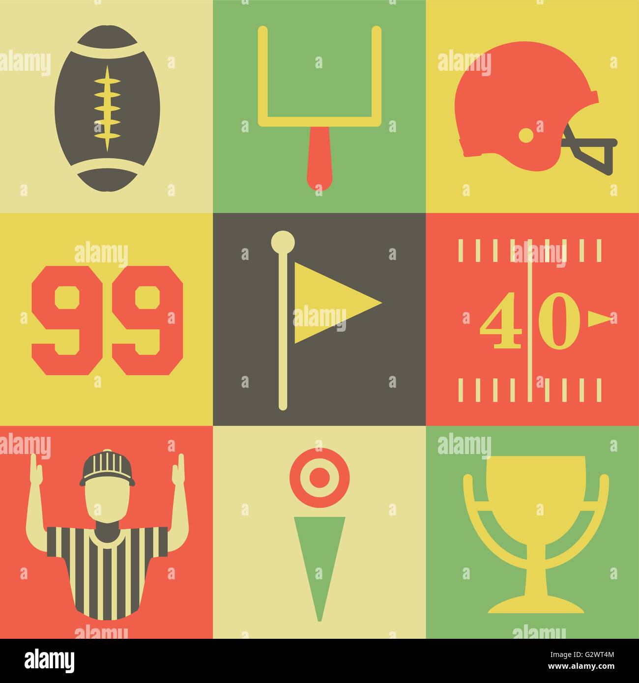 A flat set of vintage American football icons and graphics. Vector EPS ...
