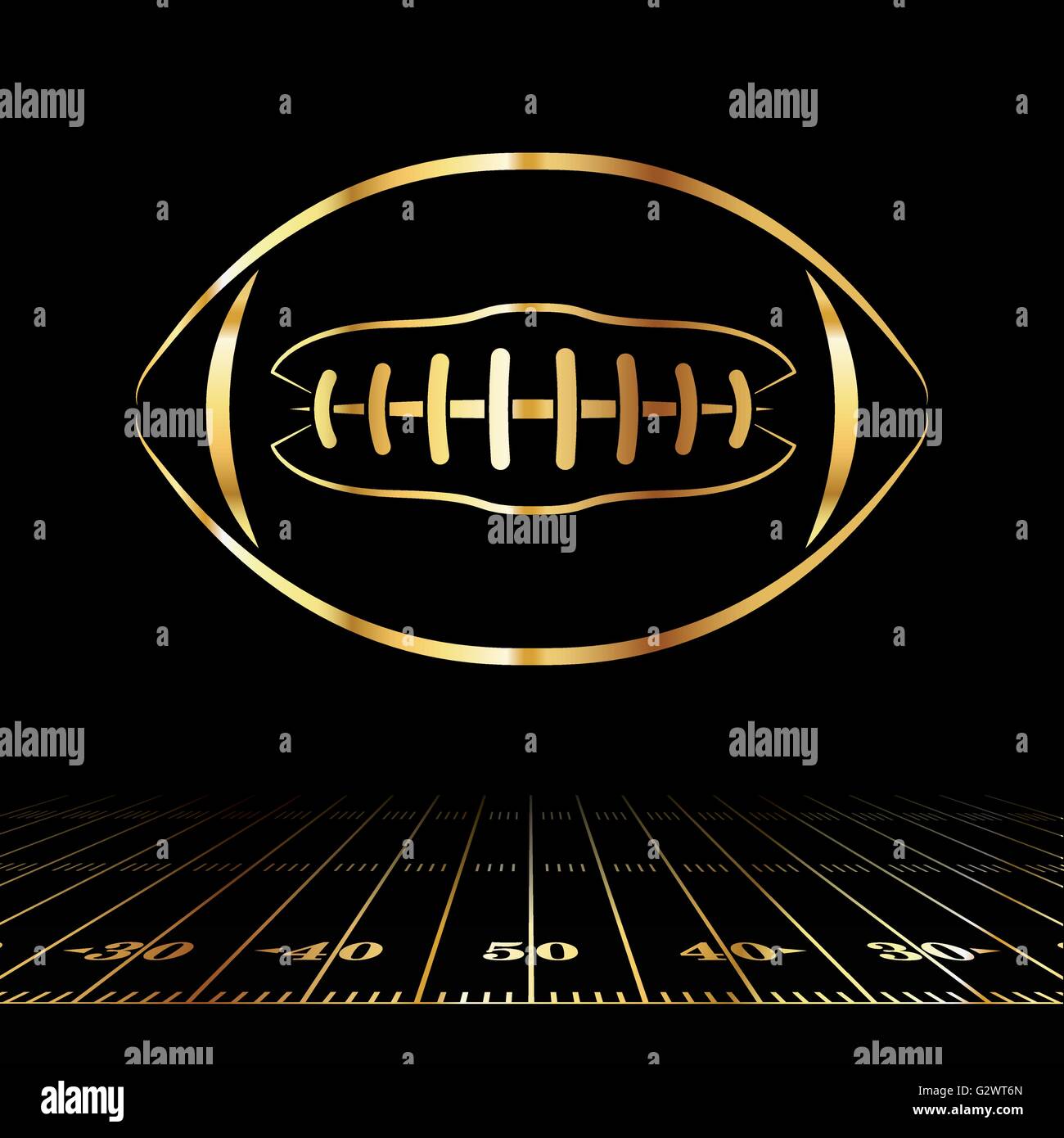 An icon of a gold colored American football over a football field ...