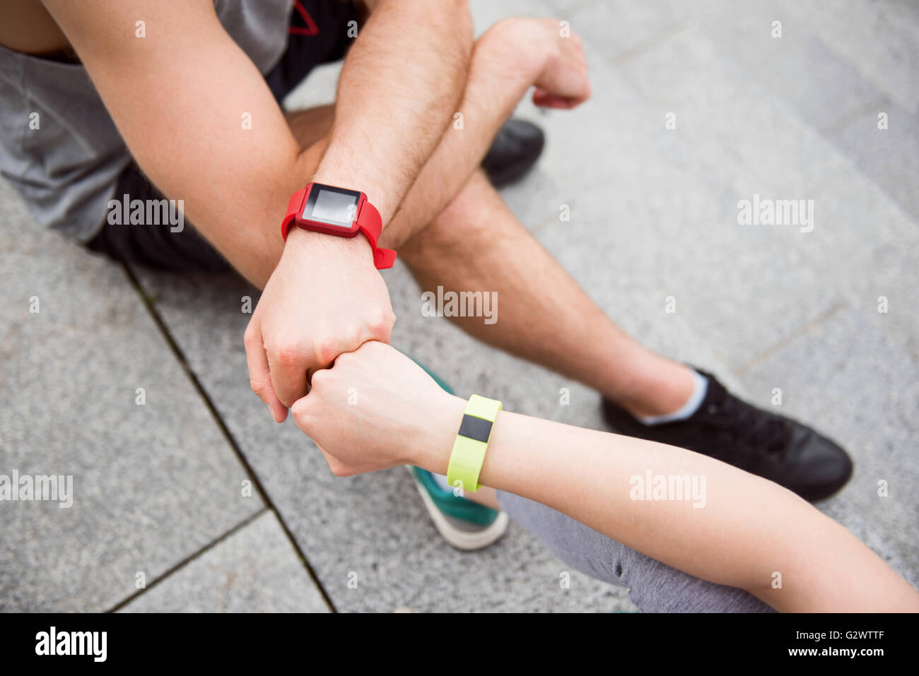 Woman and man fist bumping Stock Photo