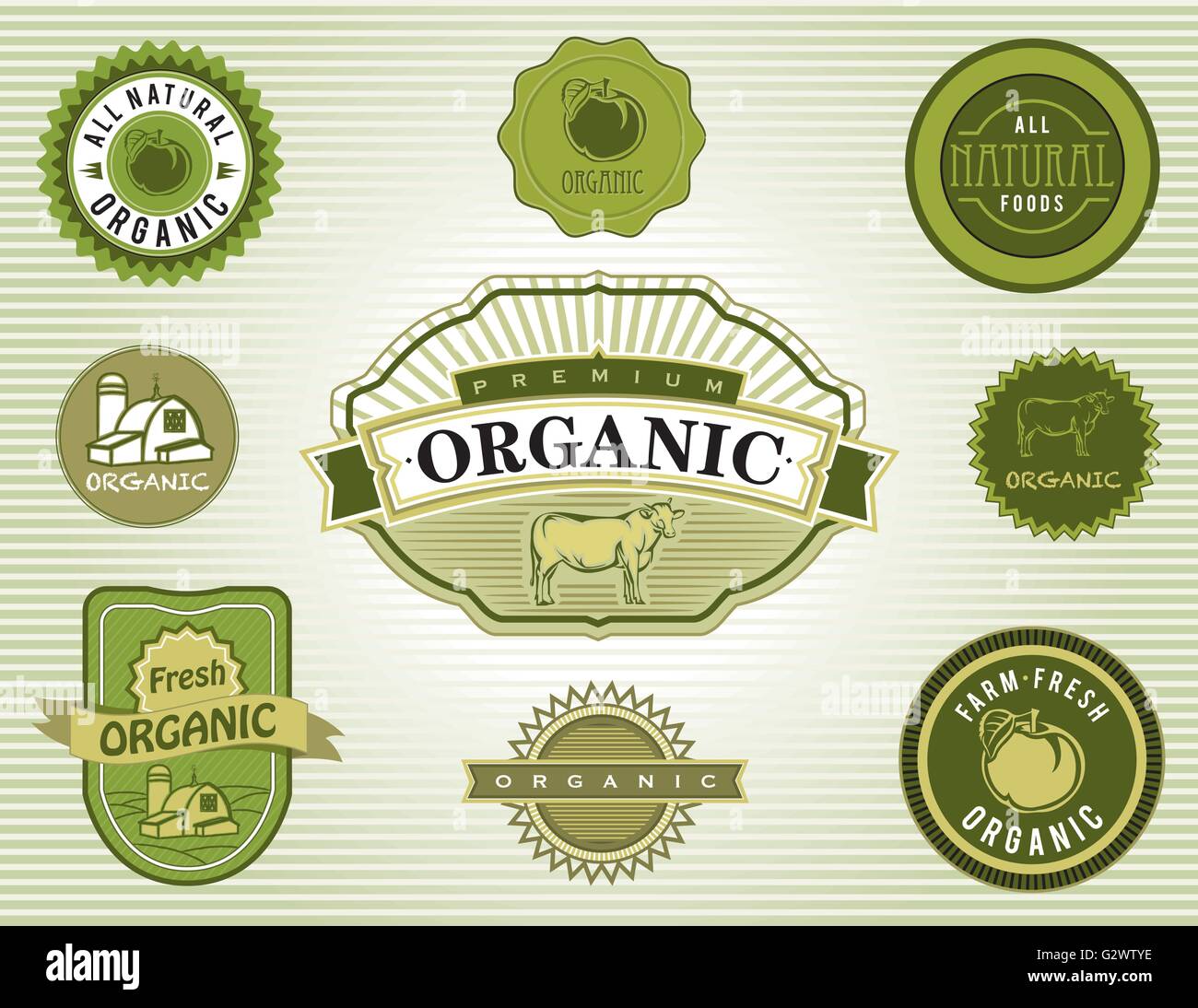 Set of organic and natural food labels and badges. File is layered for ...