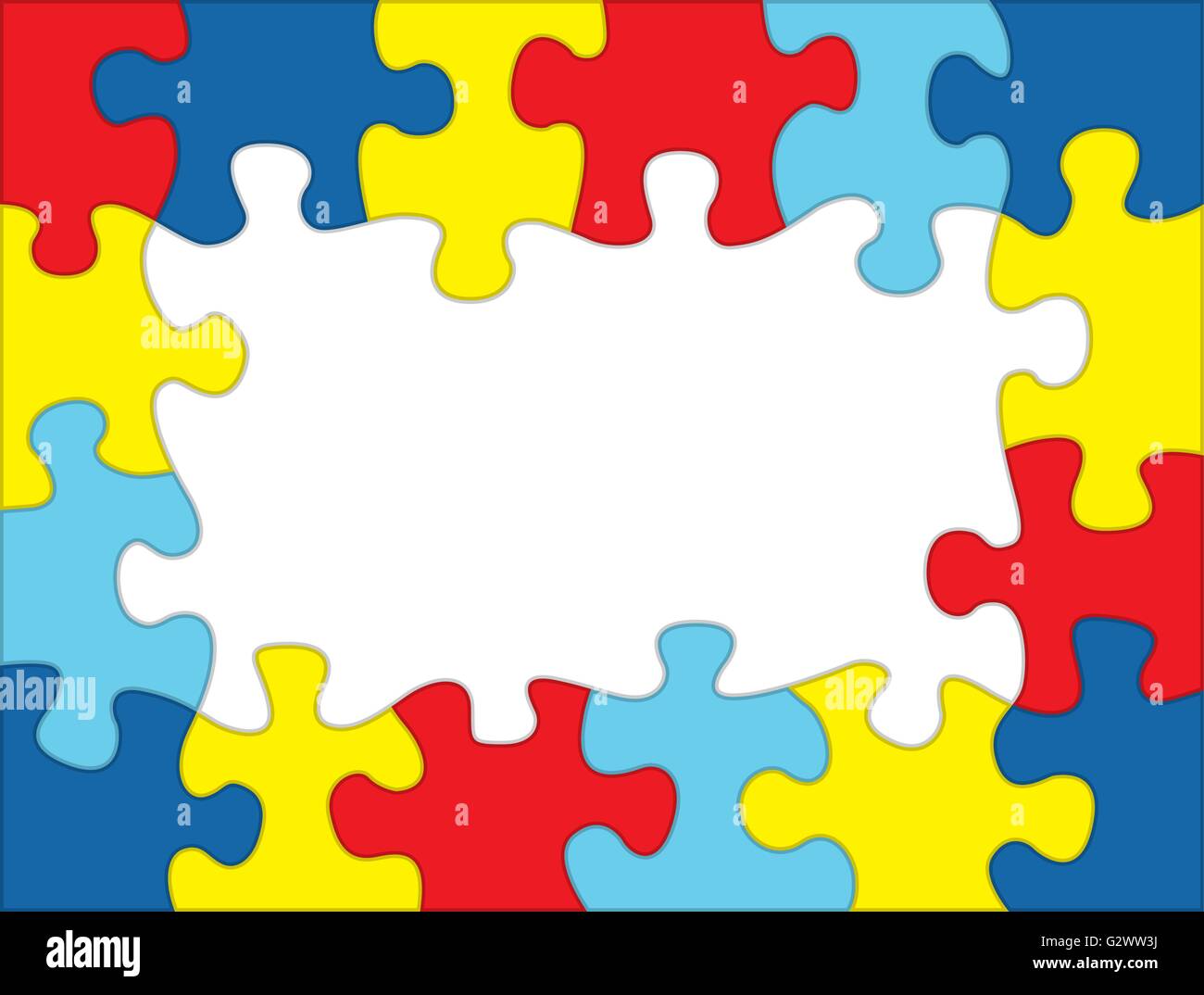 A frame made out of autism awareness colored puzzle pieces. Room for ...