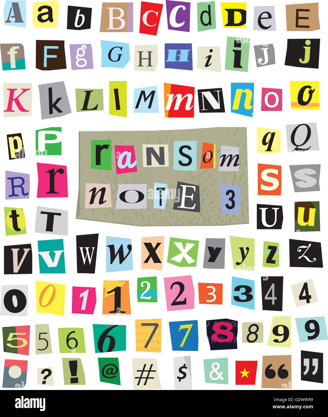Vector Cut Newspaper And Magazine Letters Numbers And Symbols Mixed Upper Case And Lower Case And Multiple Options For Each O Stock Vector Image Art Alamy