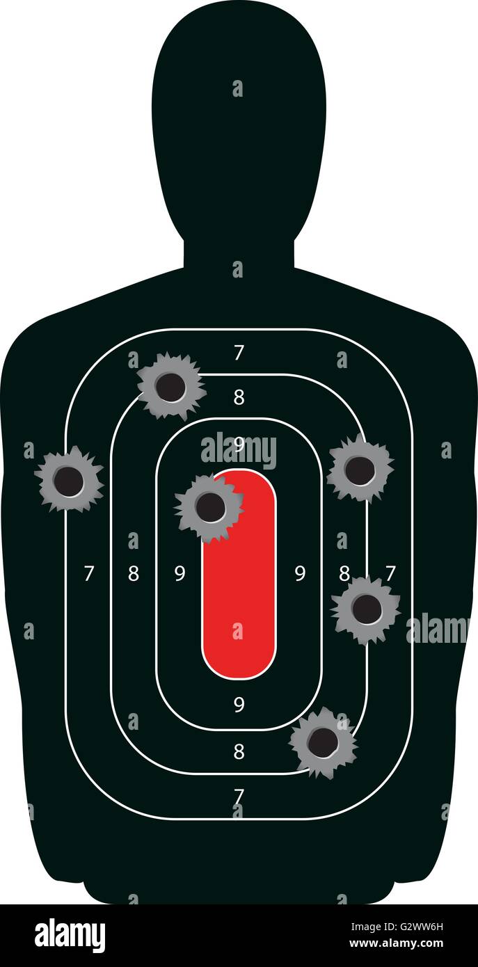 Indoor shooting range silhouette paper target shot full of bullet holes