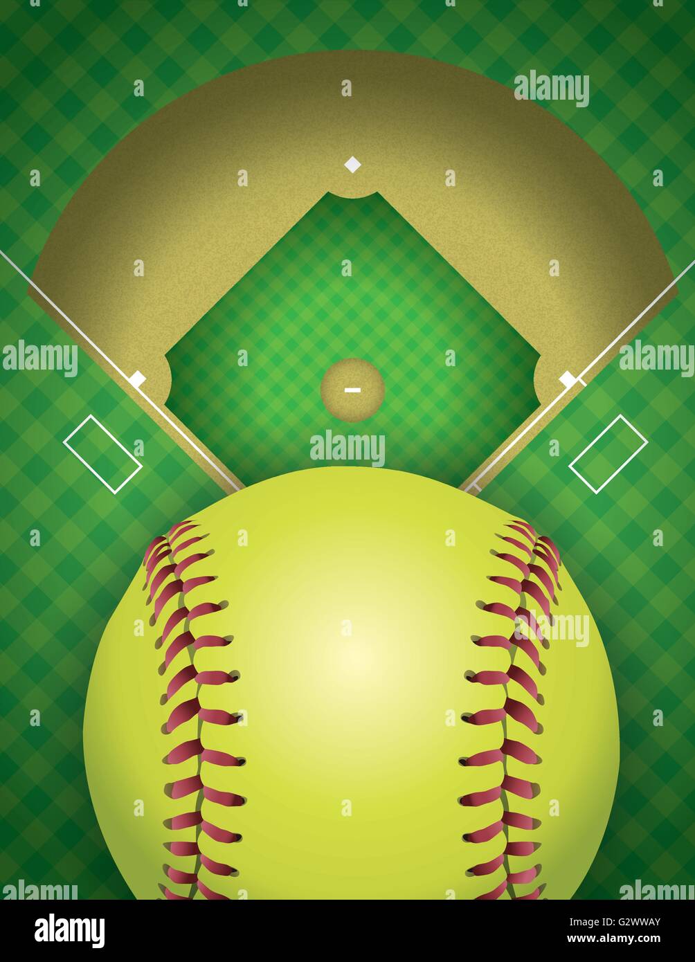 An aerial view of a softball field and ball. Vector EPS 10 available