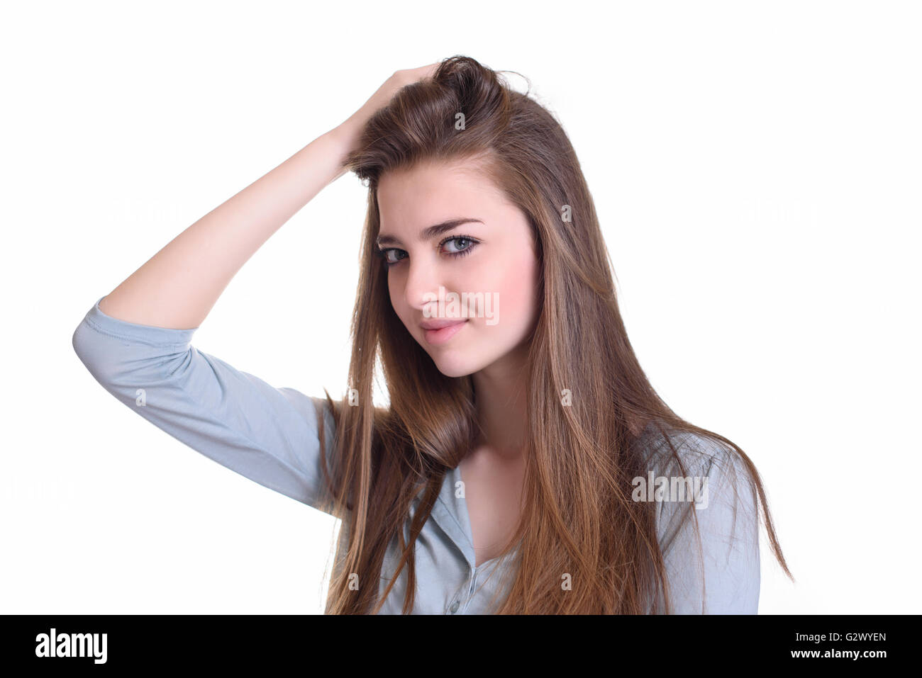 Young woman portrait Isolated on white Stock Photo - Alamy