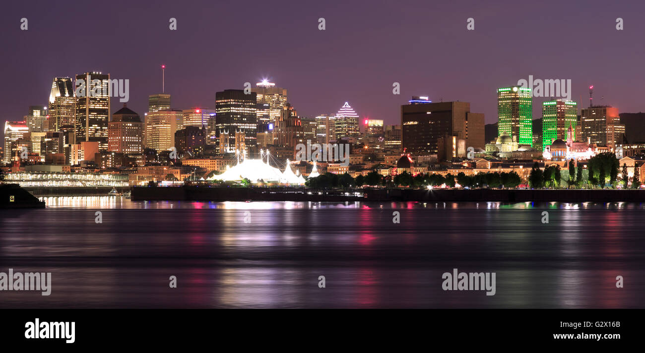 Montreal and St Lawrence River at night, Canada Stock Photo