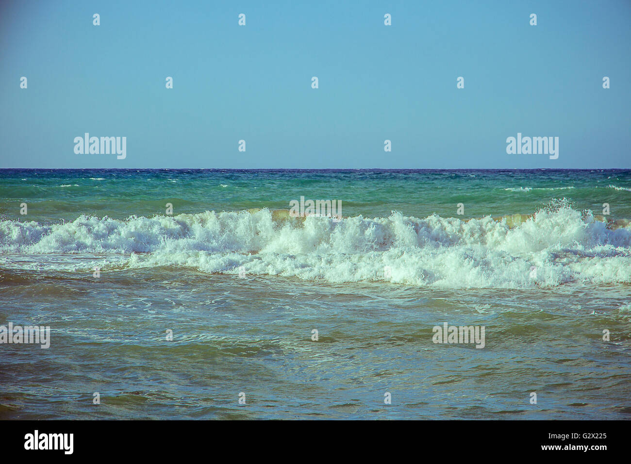 Beautiful wave on sea and blue sky with clouds as background Stock ...