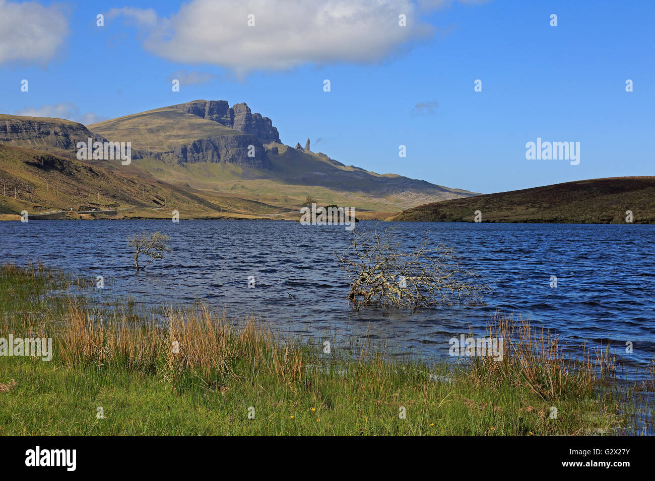 View of the Old Man of Storr from Loch Fada Isle of Skye Stock Photo