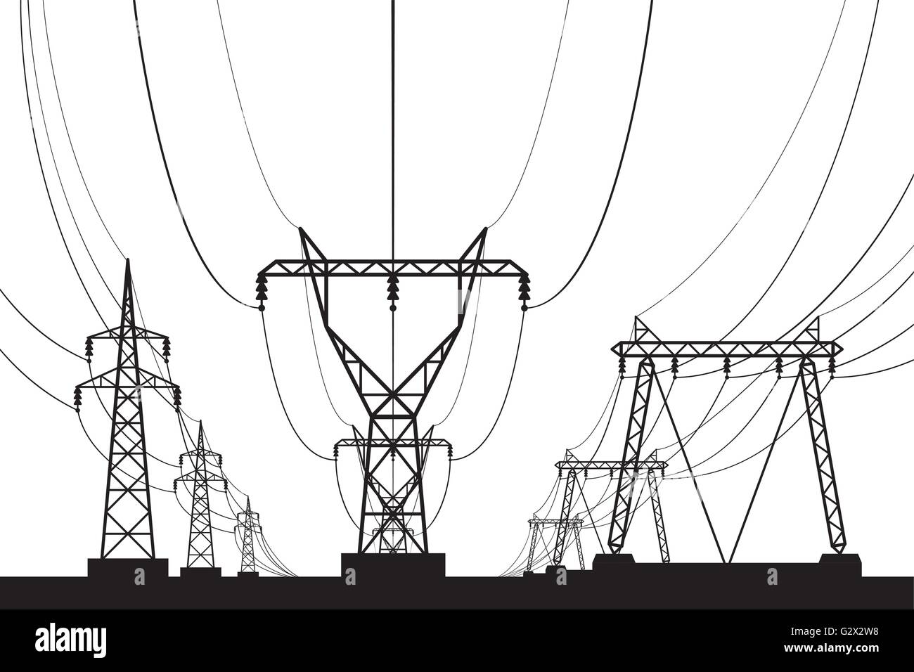 Electrical transmission towers in perspective - vector illustration Stock Vector