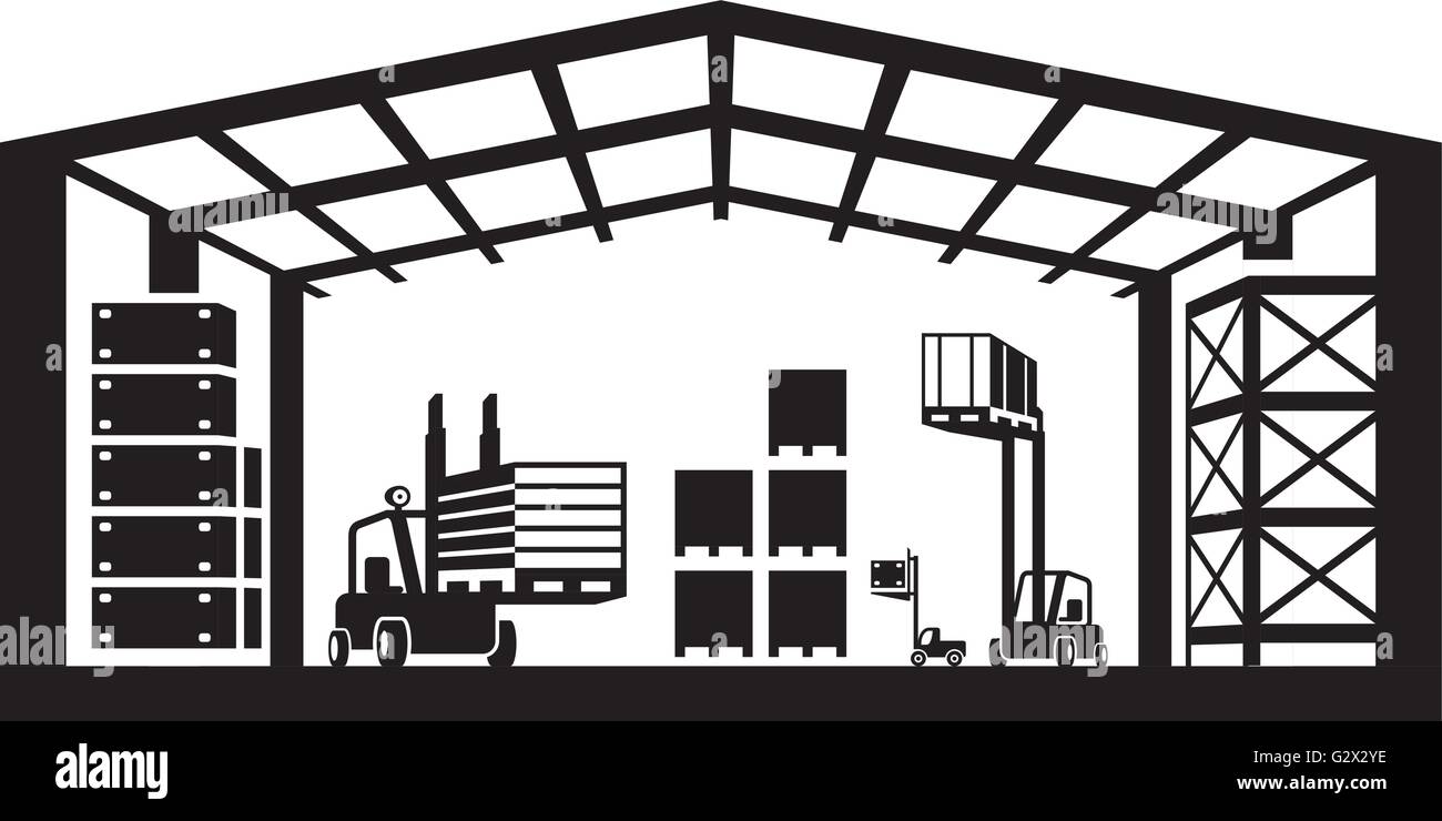 Industrial warehouse scene - vector illustration Stock Vector Image