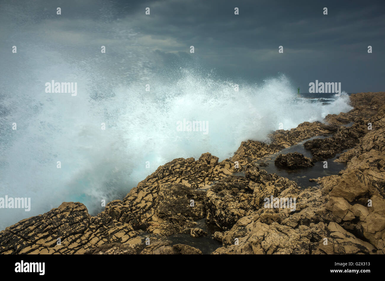 Europe Croatia. Adriatic Sea. Big Waves on Cliffs. Stock Photo