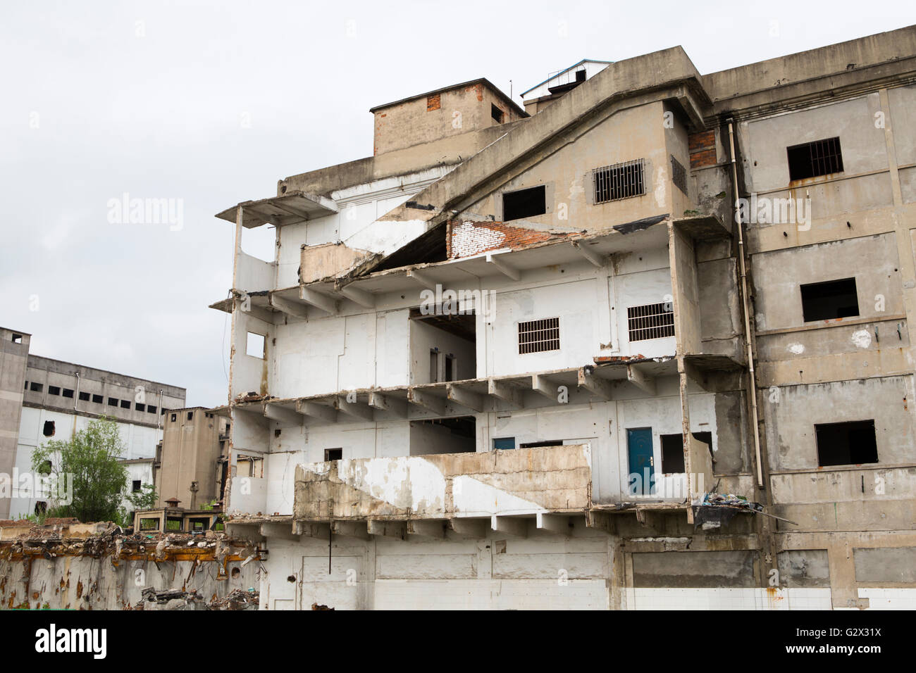 Demolition of old factory buildings to make place for new apartments on the outside of the city Nanjing Stock Photo