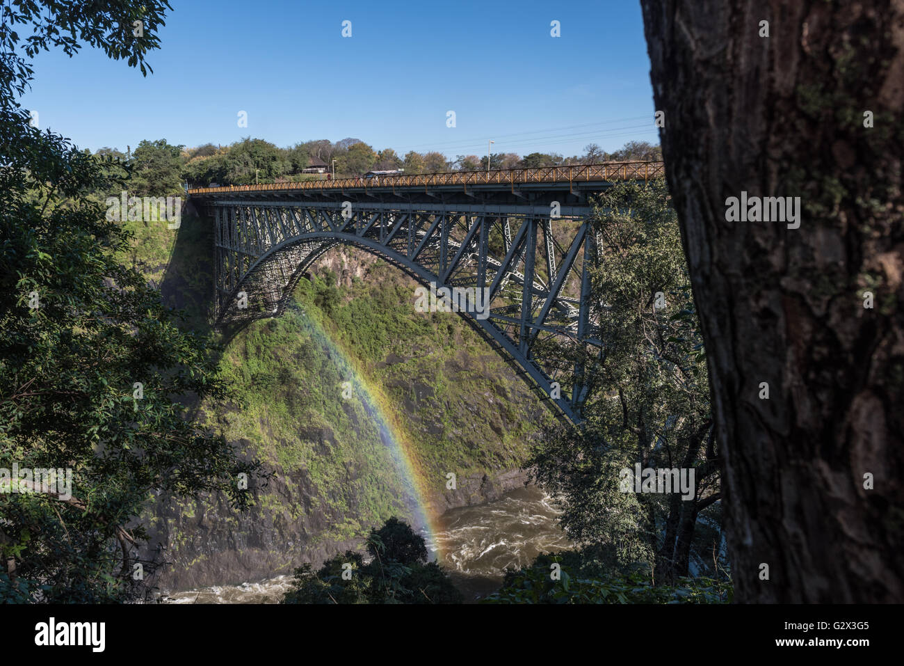 The Victoria Falls Bridge seen from Zimbawe Stock Photo