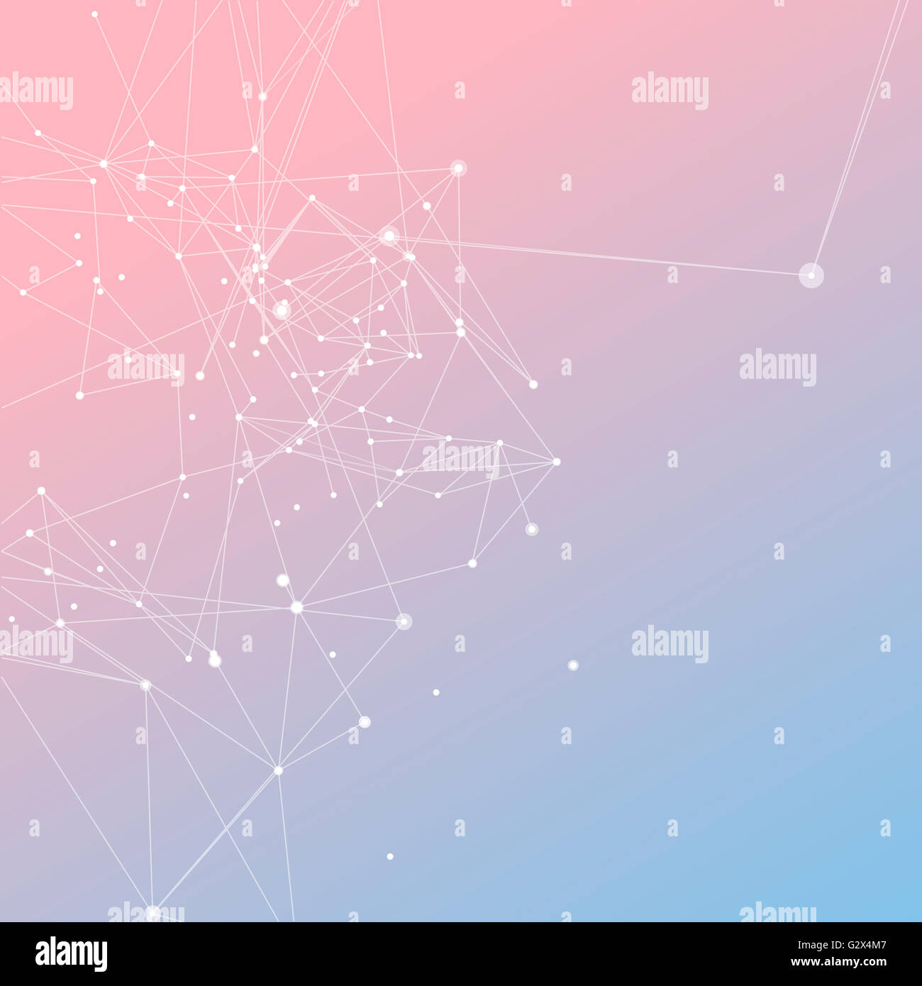 White connecting dots with lines on Pantone color mix (“the blending of two shades”—Rose Quartz (baby pink) and Serenity Stock Photo