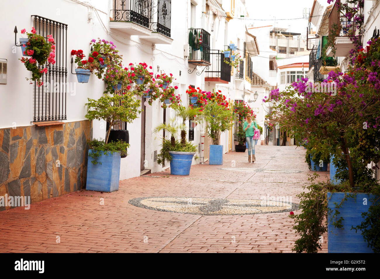 Estepona old town, with flowers and colourful flower pots ...