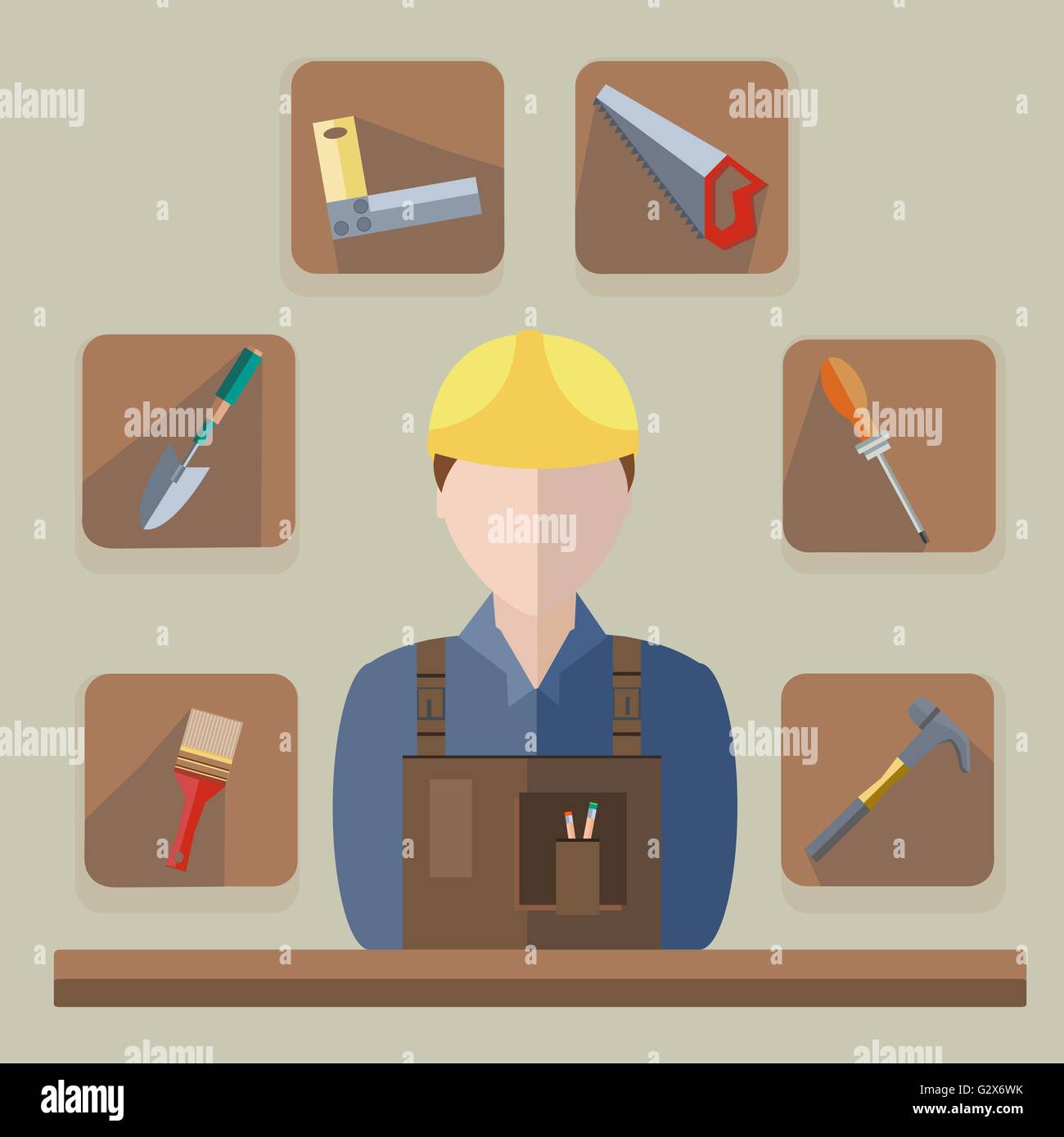 Builder saw, hammer, brush, shovel Stock Vector Image & Art Alamy