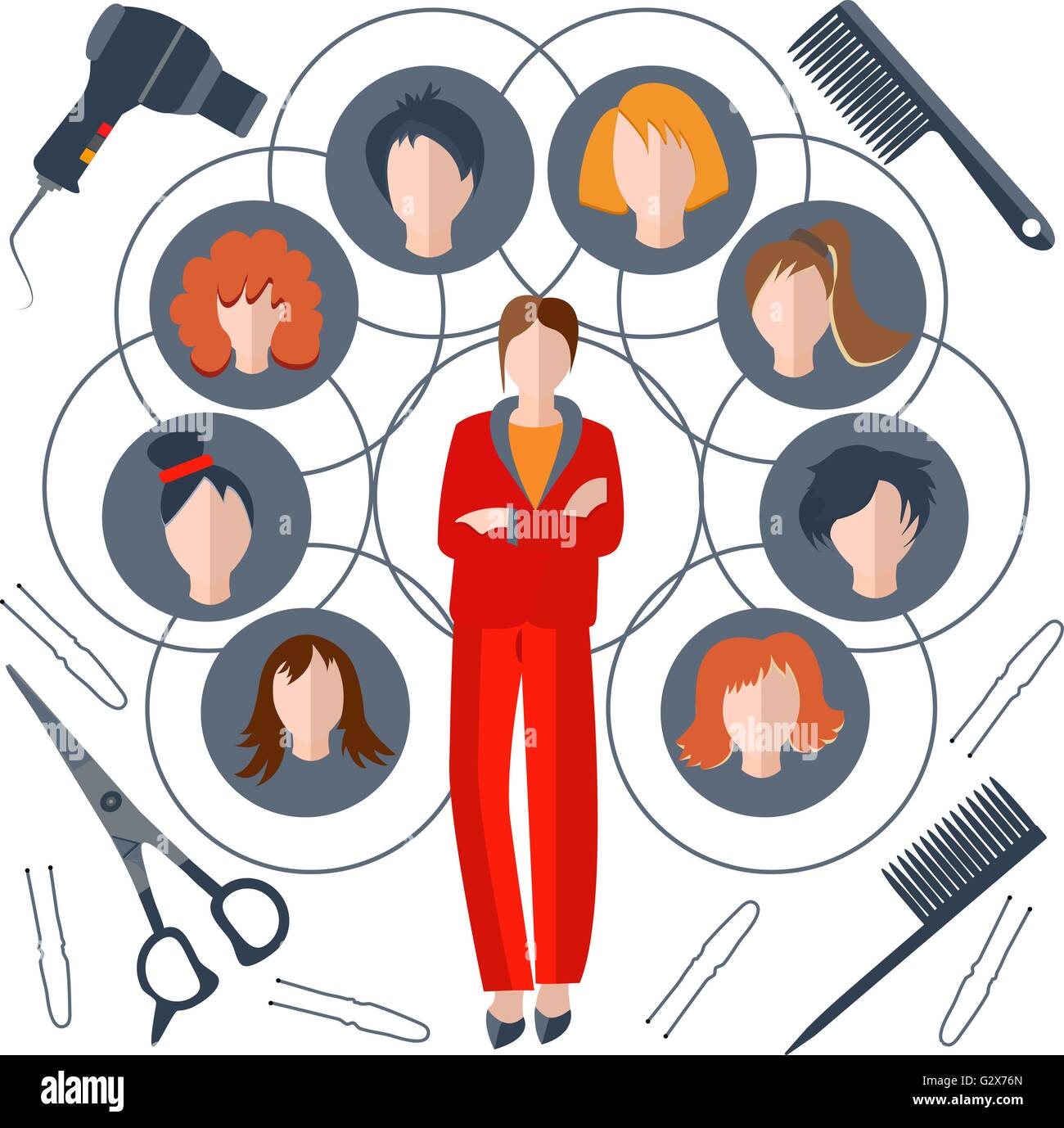 Set Hairstyles Girl Stylist Wig Comb Scissors Stock Vector Art