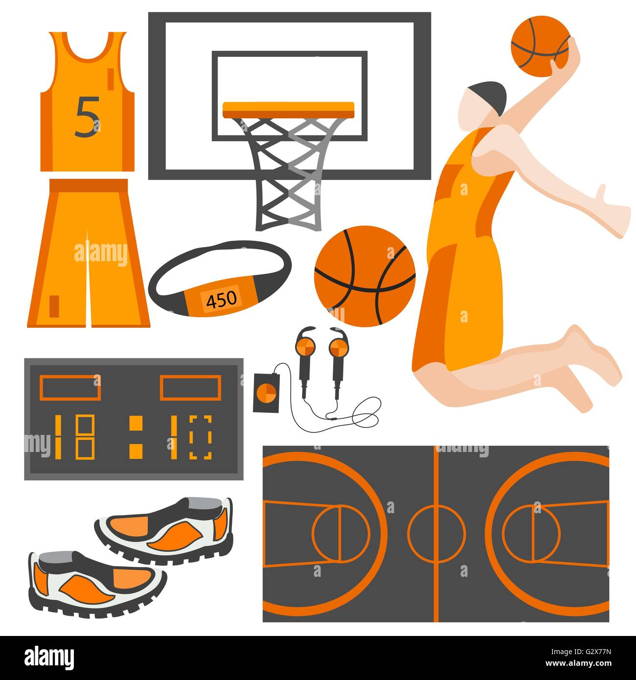 Set icons sports goods athlete, ball, sneakers, shape Stock Vector