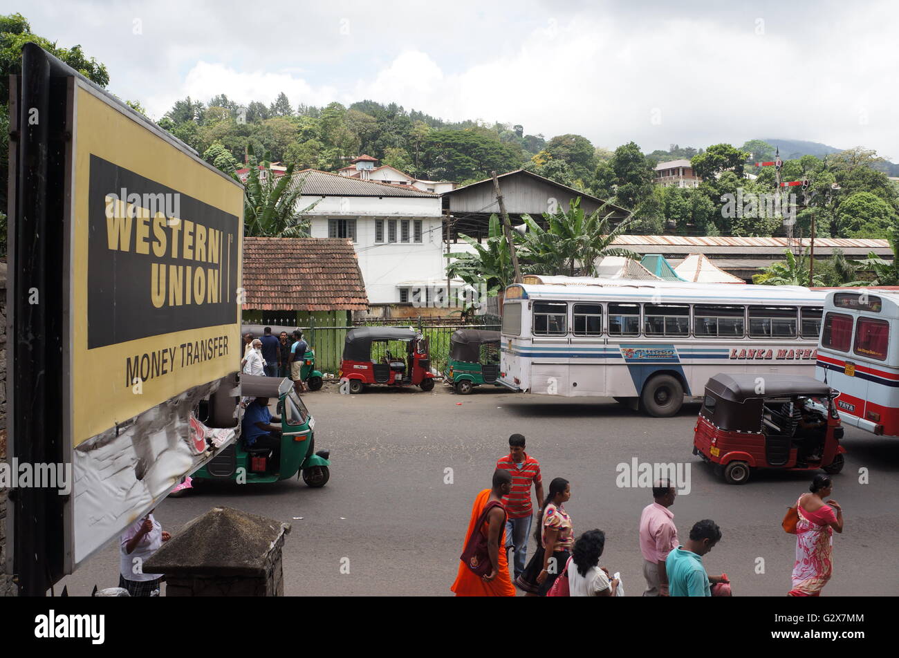 A Western Union signboard in front of Kandy Central Post Office, Sri Lanka. Stock Photo