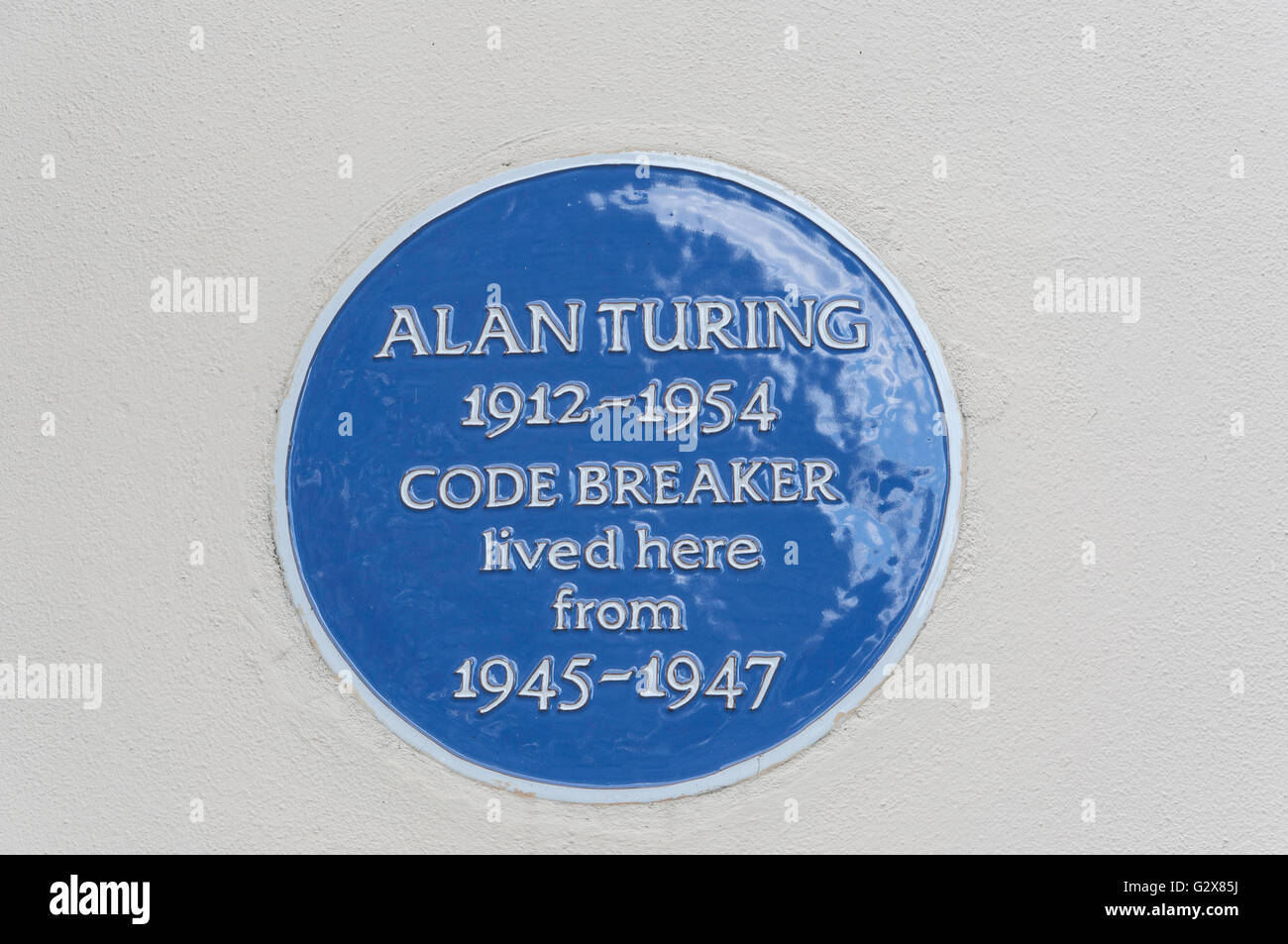 Blue plaque to Alan Turing code breaker, High Street, Hampton, Greater London, England, United Kingdom Stock Photo