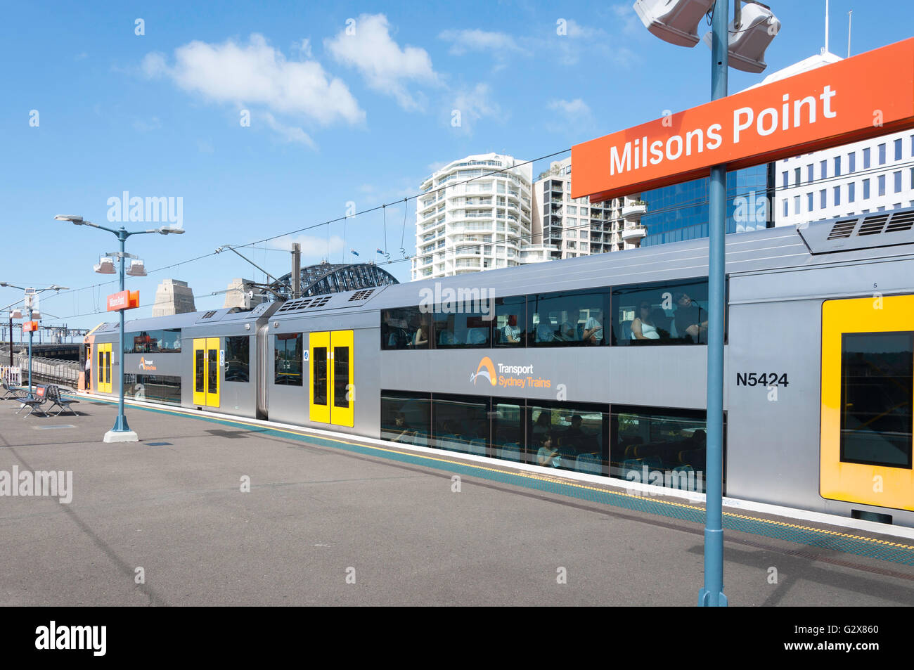Milsons Point Station platform on Sydney Train Network, Milsons Point, Sydney, New South Wales, Australia Stock Photo