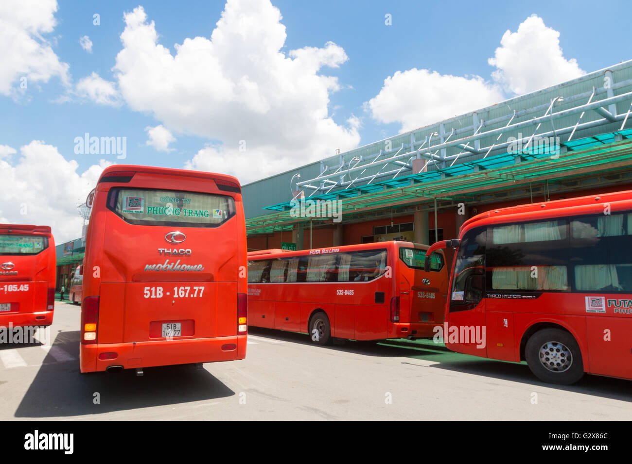 red buses at the coach bus station in Saigon,Vietnam,Asia Stock Photo -  Alamy