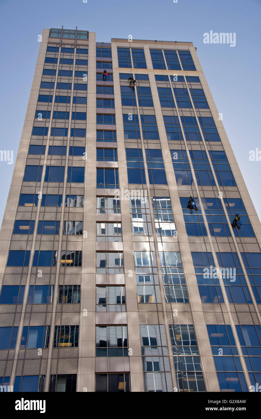 Window washers on a high rise building in Salt lake city Utah. Stock Photo