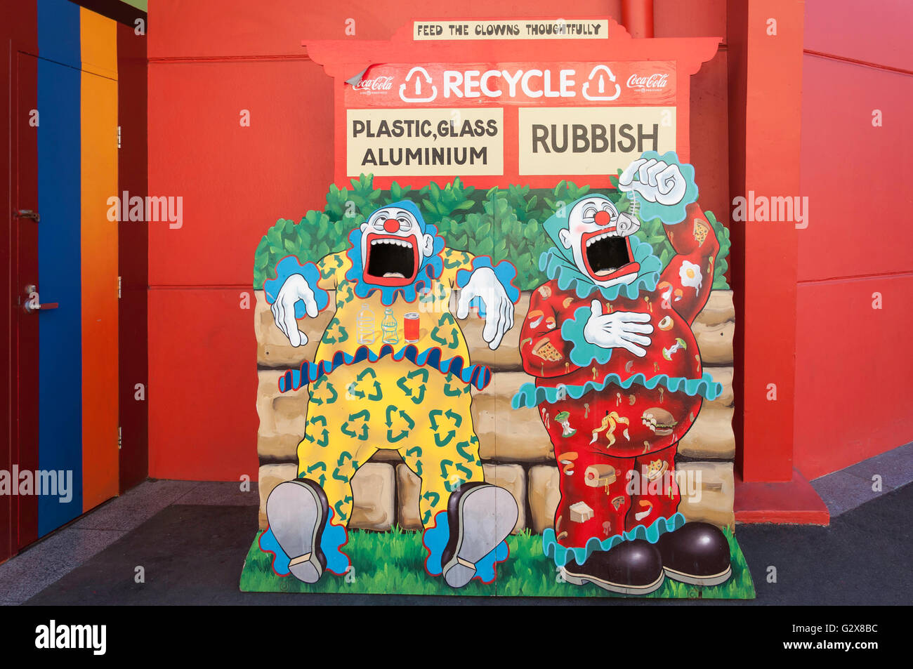 Clown recycle bins at Luna Park Sydney, Milsons Point, Sydney, New South Wales, Australia Stock Photo