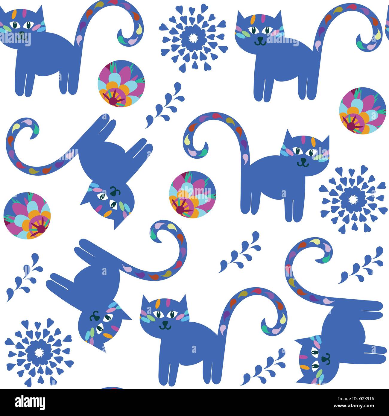 Cute cats seamless pattern and seamless pattern in swatch menu, vector ...