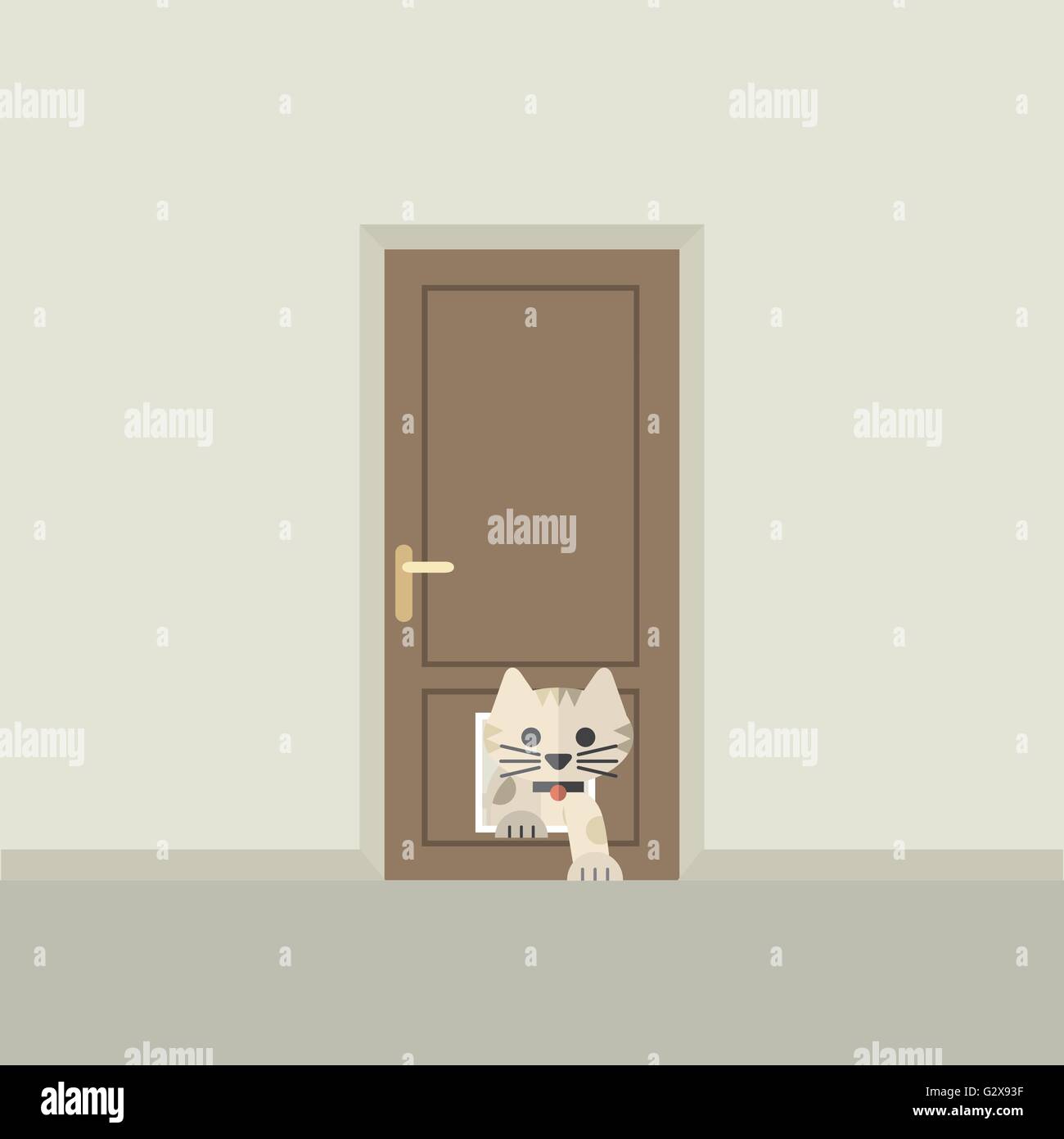 Cat Passing Through The Door For Cat Vector Illustration Stock Vector
