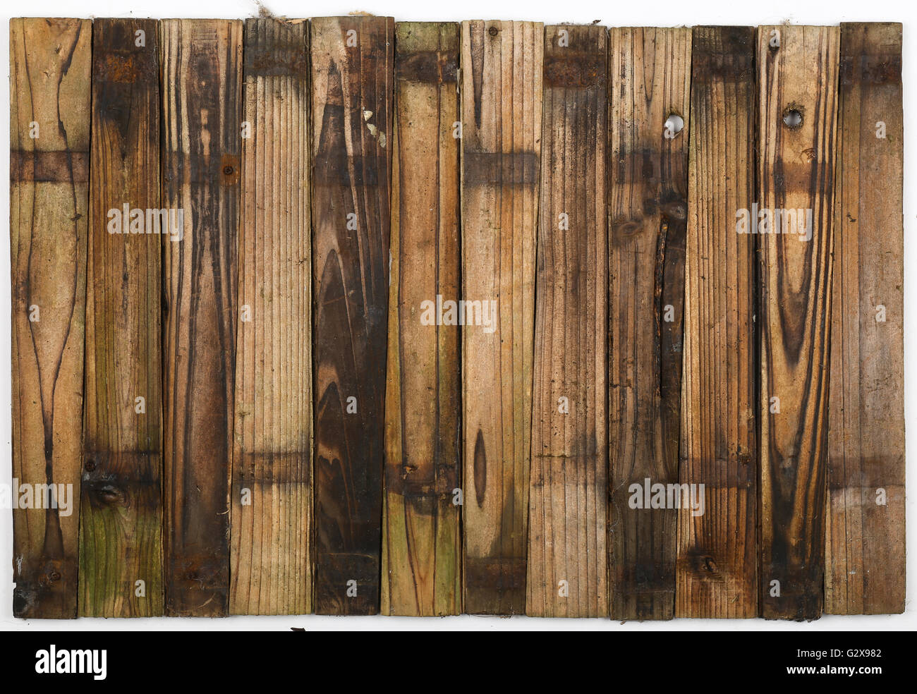 Wooden half barrel garden planter planks texture or background Stock Photo
