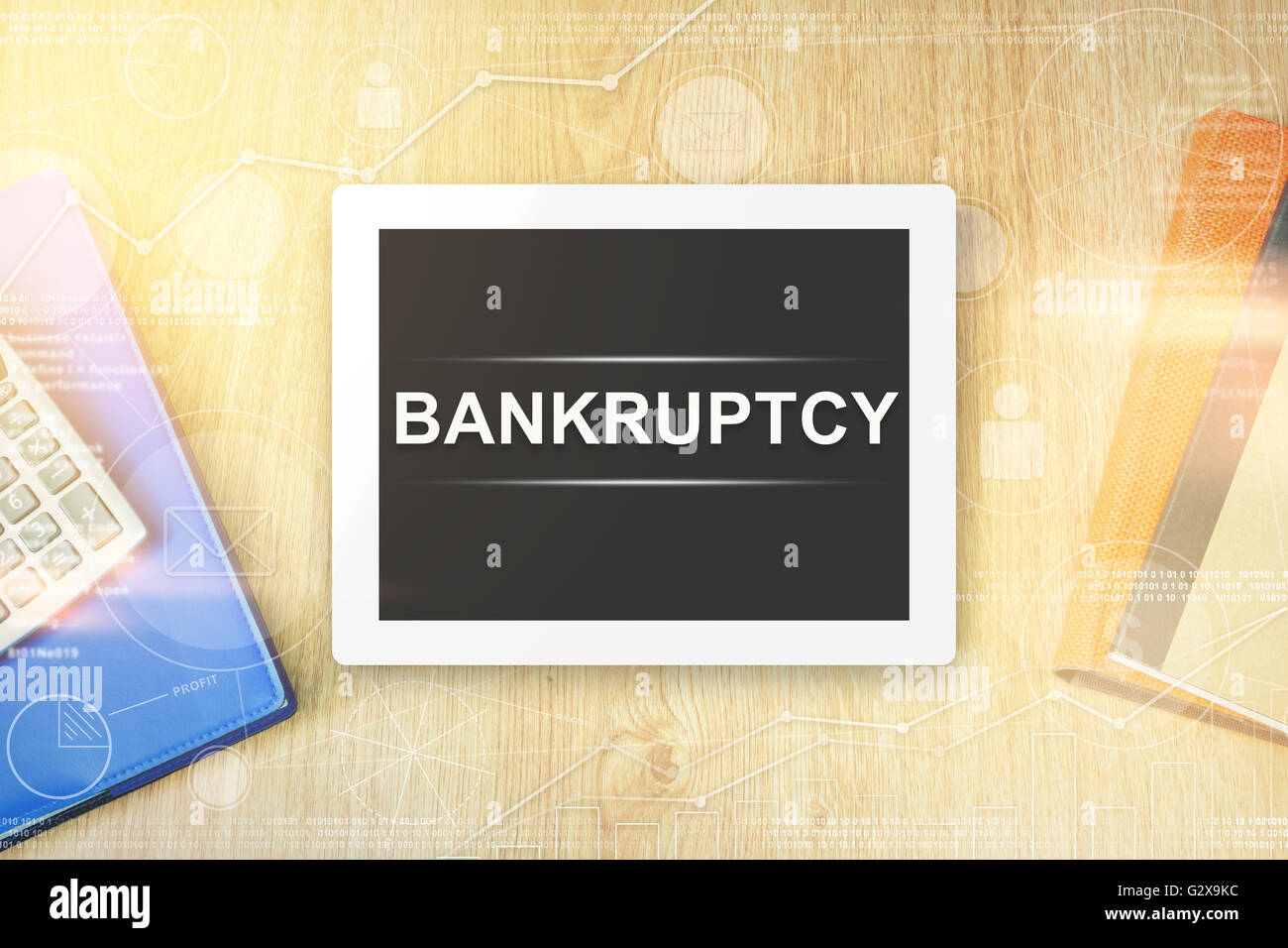 bankruptcy word on tablet with soft light vintage effect Stock Photo